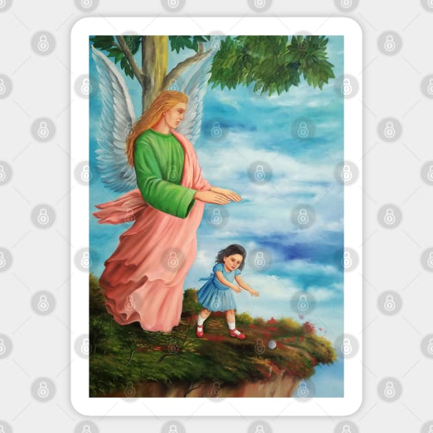 Angel protecting a child Sticker by fadavieira